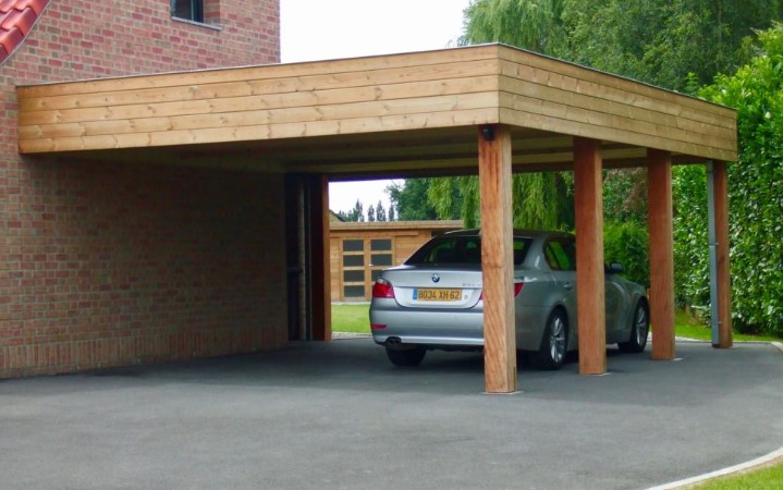 dubbele houten carport aanbouw