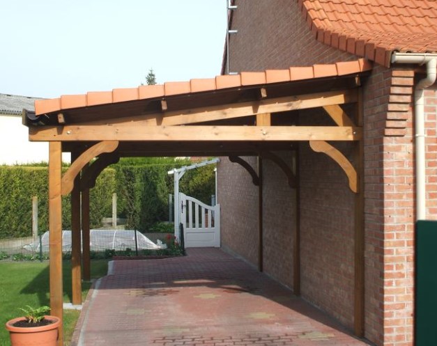 eiken houten carport aanbouw met lessenaarsdak