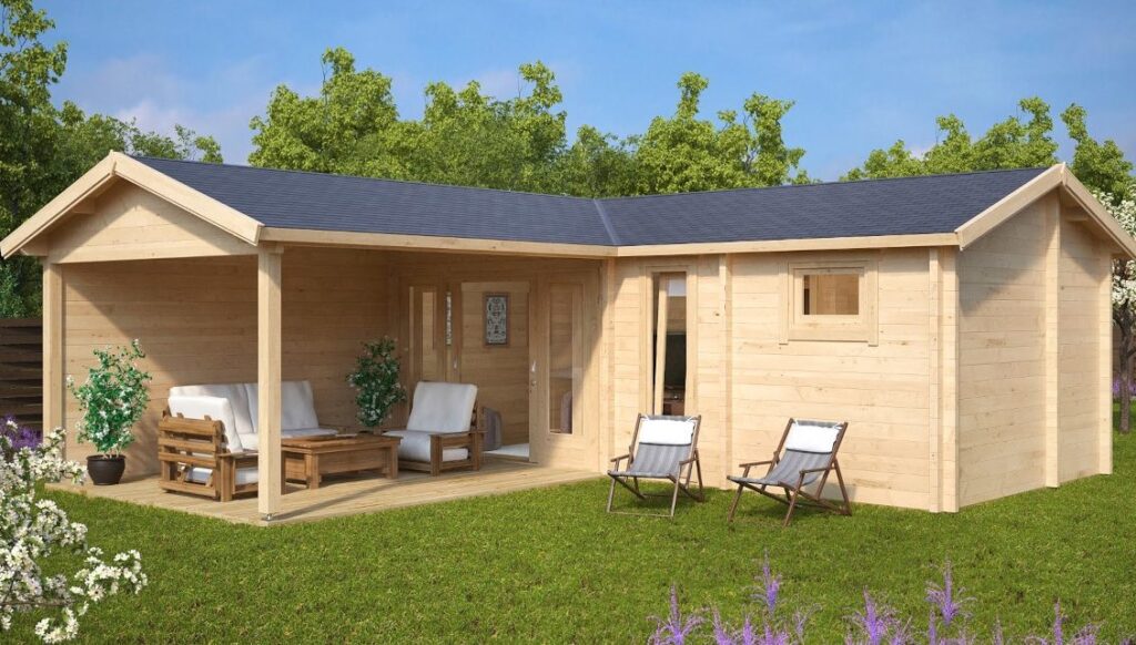 houten poolhouse met hoek sauna