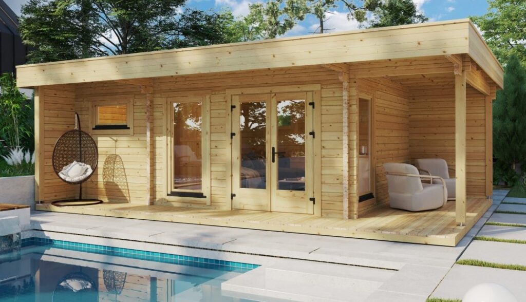 houten poolhouse met sauna 22m2
